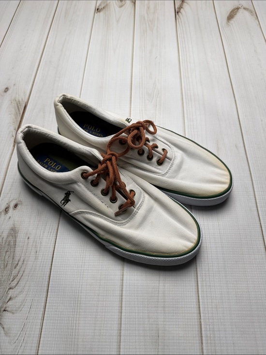 Polo Ralph Lauren Other - Polo by Ralph Lauren White Canvas Boat Shoes with Brown Laces size 9D